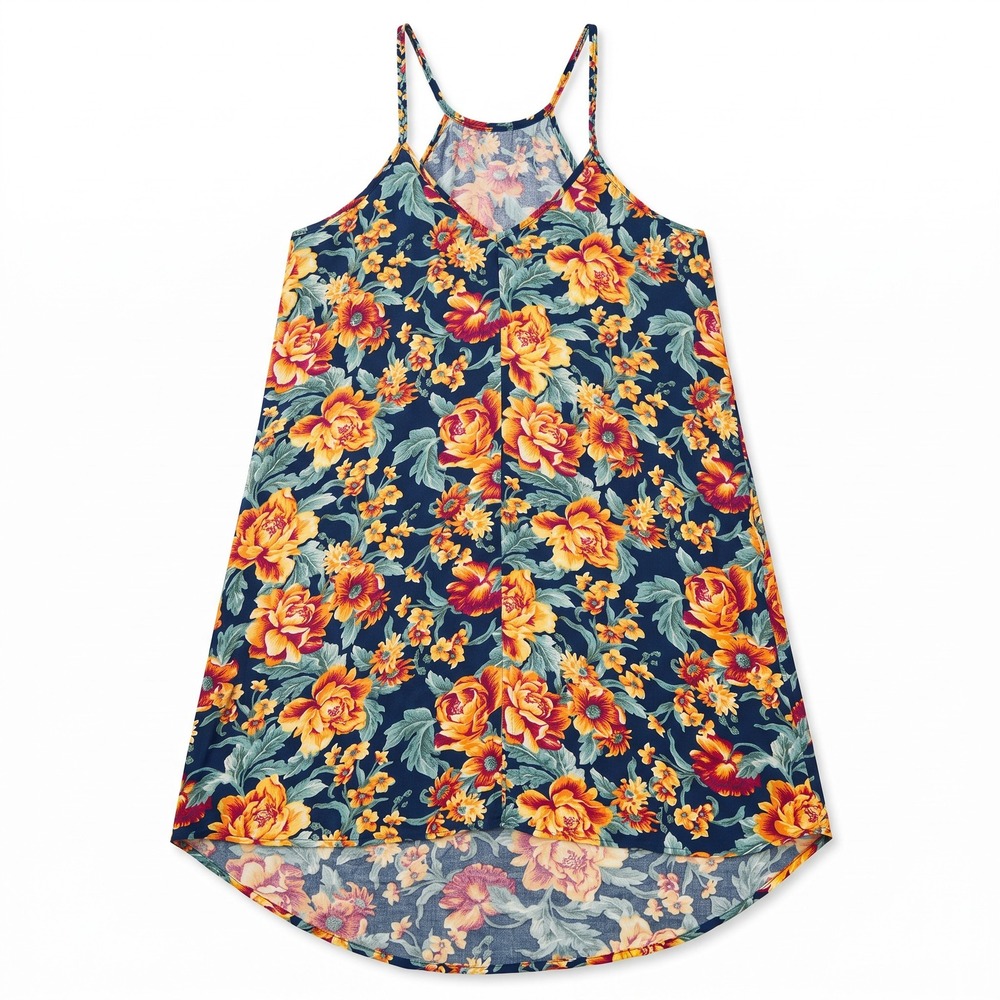 American Eagle Womens SM LONG Navy Floral Braided Halter Sundress Boho